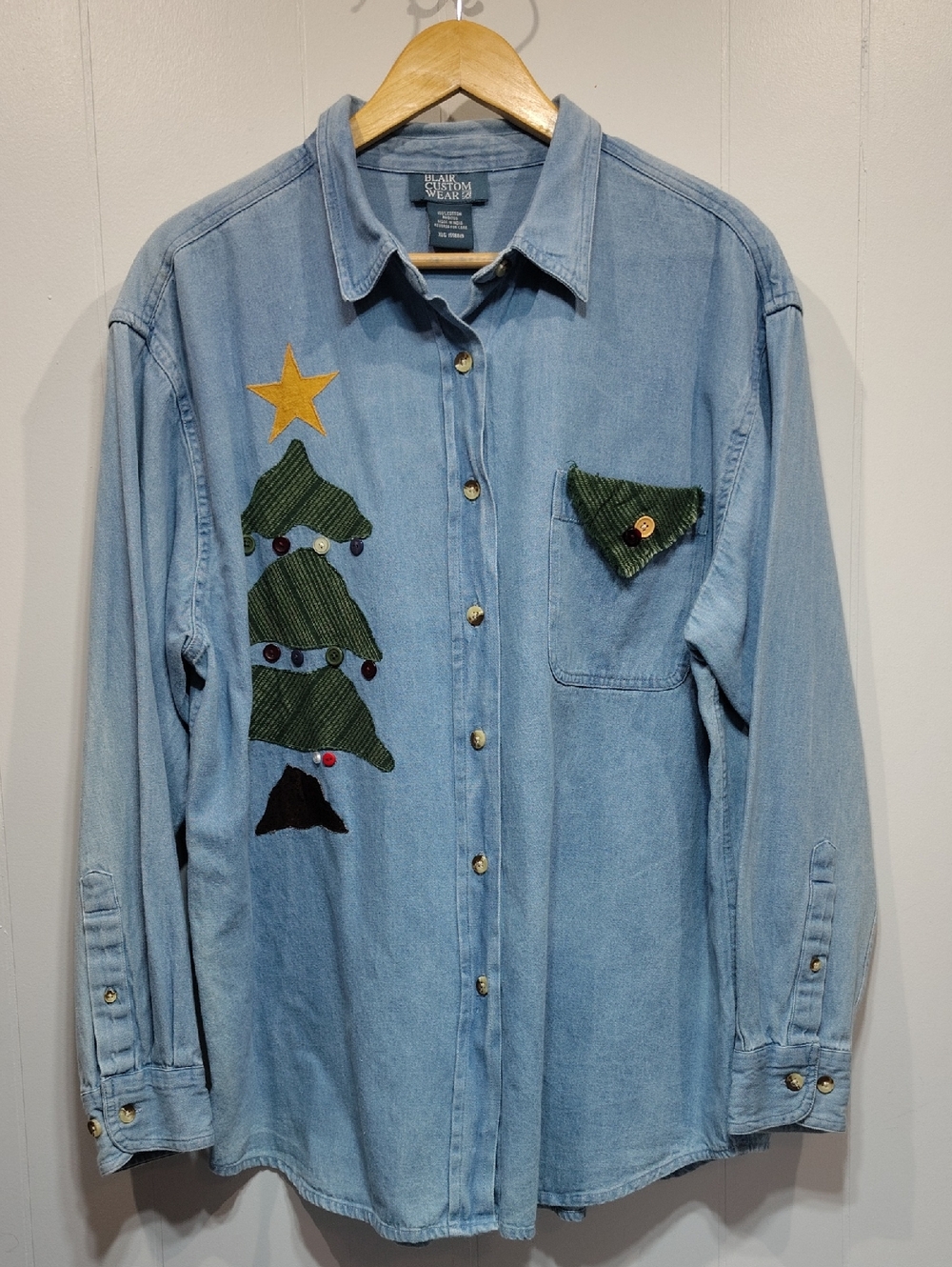 Blair Christmas Chambray Shirt Blue size XL